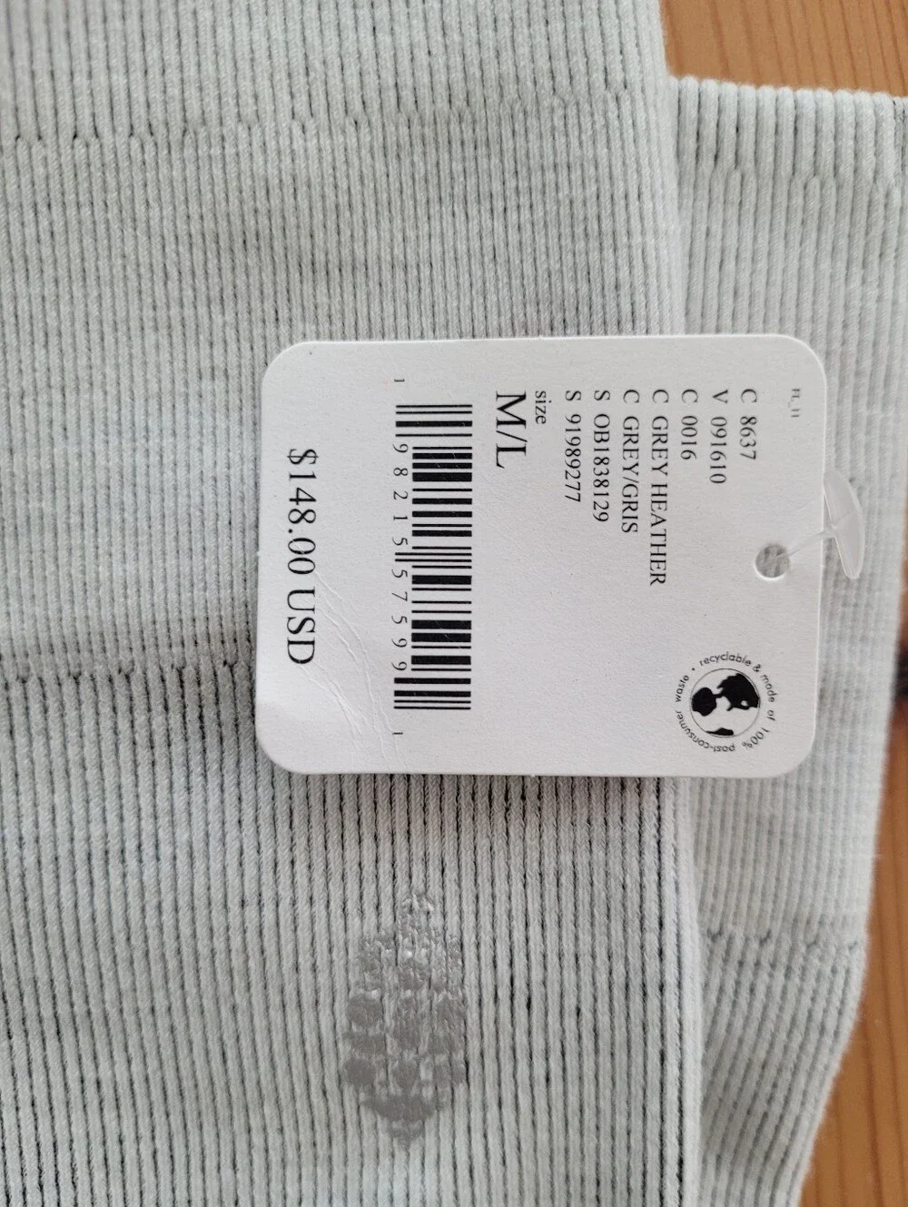 New With Tag Free People Movement Light Gray Seam-Detail Ribbed Leggings Medium
